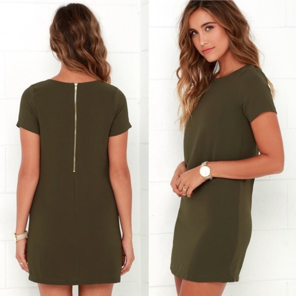 Shift and Shout Olive Green Shift Dress Size S